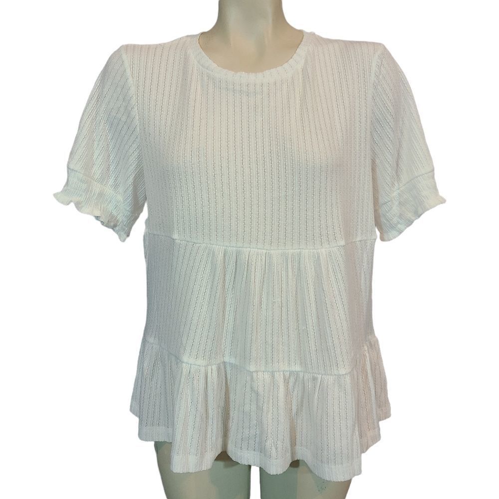 Comp Vintage Ivory Ruffle Tiered Top Size Large‎